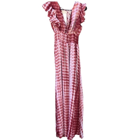 NWT Bluivy Womens small rust red bamboo tie dye plunge short sleeve maxi dress - Picture 3 of 10